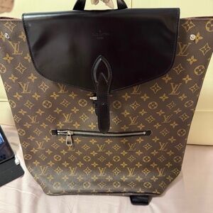 Louis Vuitton Monogram Backpack with Black Leather Flap